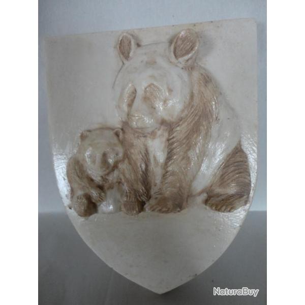 Blason Panda et son petit finition pierre avec accroche