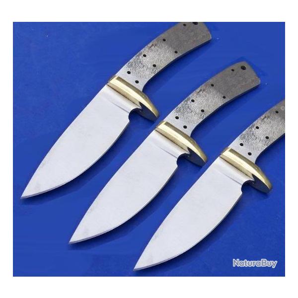 Lot de 3 Lames � Customiser Drop Point Skinner Lame Acier Inox Garde Laiton BL013