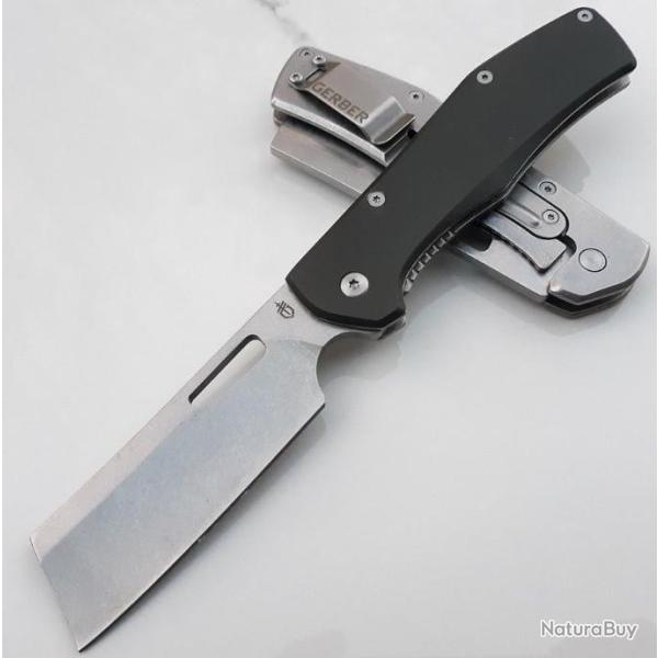 Couteau Gerber Flatiron Cleaver Lame Acier 7Cr17MoV Manche Black Aluminium Framelock Clip G1494