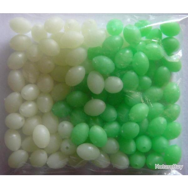 100  perles ovale  8 mm x 6 mm phosphorescente