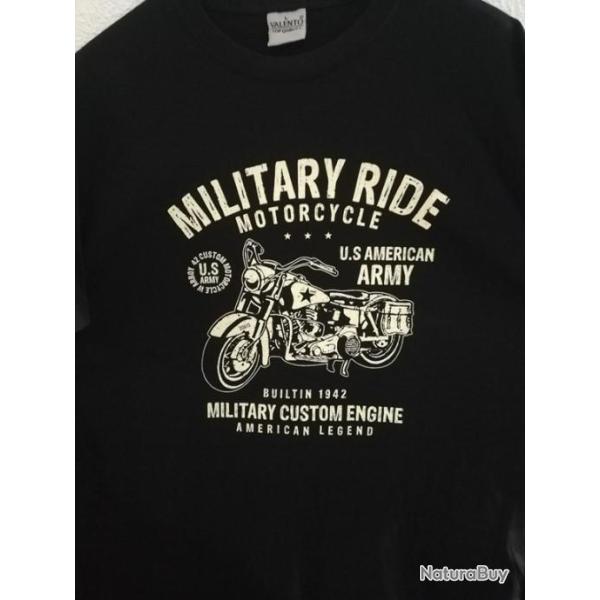 T SHIRT noir US MILITARY RIDE AMERICAN LEGEND 1942 HARLEY tailles S � XXL ( tee militaria moto biker