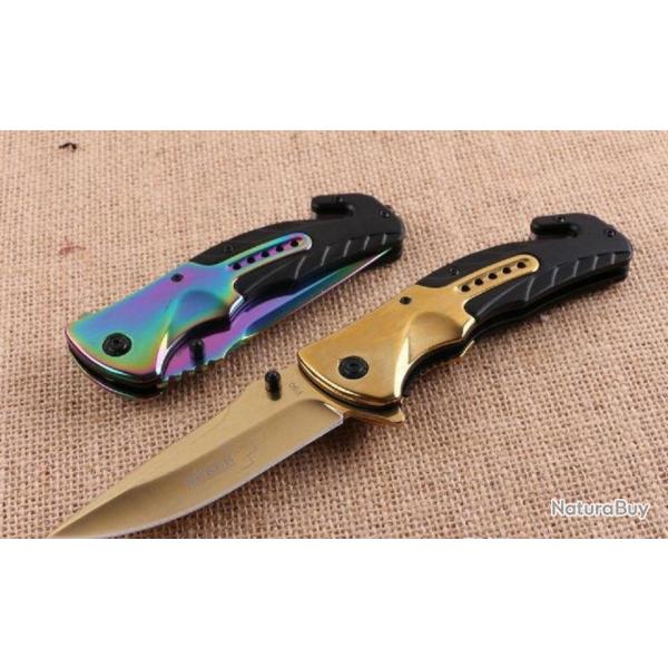 Couteau Massif De Survie Couleur Or Lame Acier Inoxydable 9,5 Cm