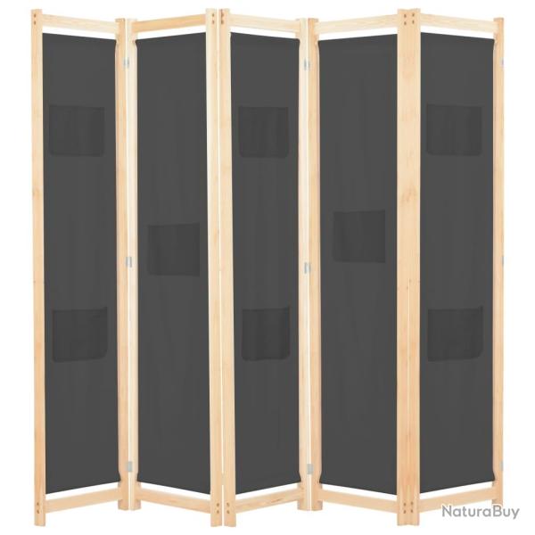 Paravent s�parateur de pi�ce cloison de s�paration d�coration meuble 5 panneaux gris 200 x 170 x 4