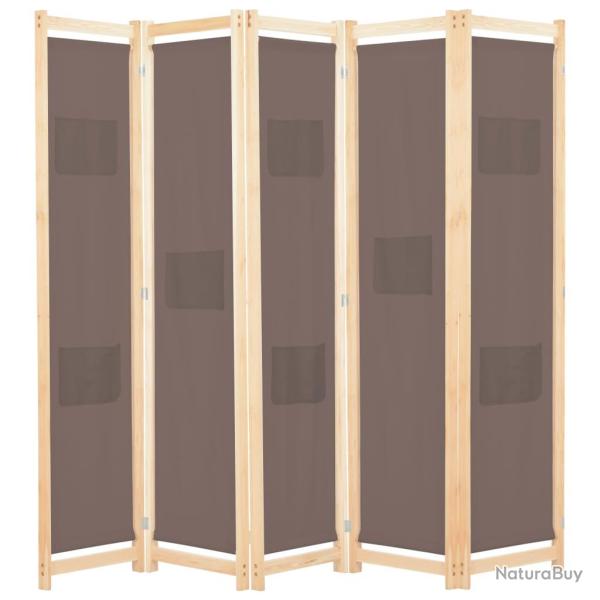 Paravent s�parateur de pi�ce cloison de s�paration d�coration meuble 5 panneaux marron 200 x 170 x