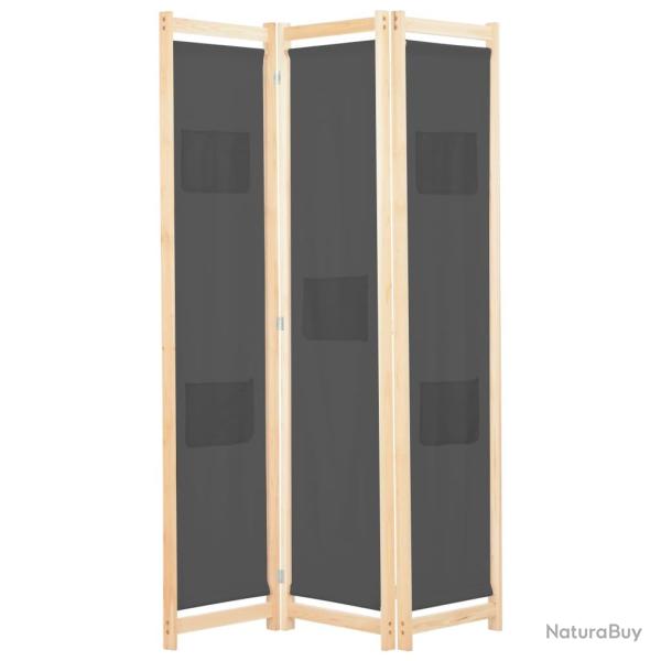 Paravent s�parateur de pi�ce cloison de s�paration d�coration meuble 3 panneaux gris 120x4 cm tissu