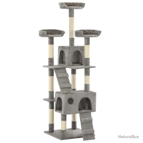 Arbre � chat griffoir grattoir niche jouet animaux peluch� en sisal 170 cm gris 3702087