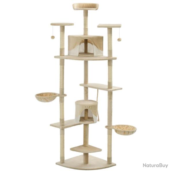Arbre � chat griffoir grattoir niche jouet animaux peluch� en sisal 203 cm beige et blanc 3702121