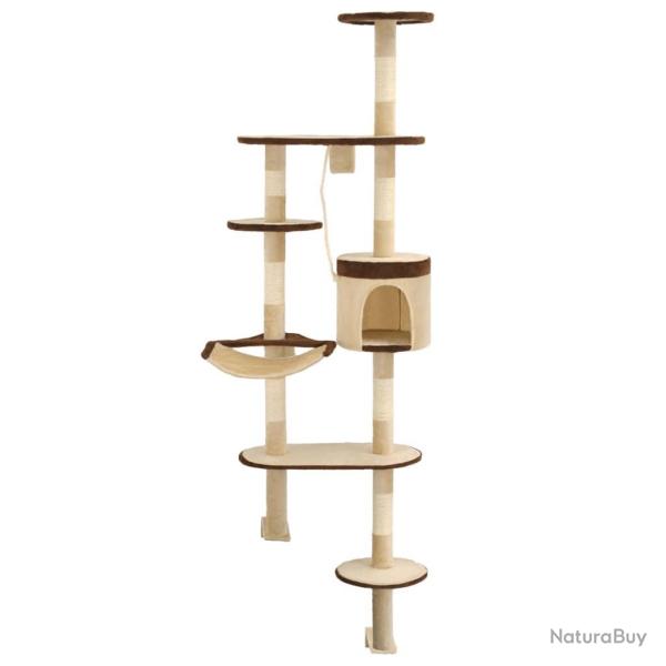 Arbre � chat griffoir grattoir niche jouet animaux peluch� en sisal montage mural 194 cm beige et m