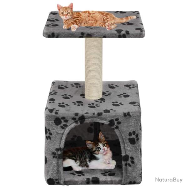 Arbre � chat griffoir grattoir niche jouet animaux peluch� en sisal 55 cm gris motif de pattes 3702