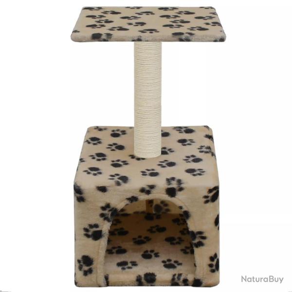 Arbre � chat griffoir grattoir niche jouet animaux peluch� en sisal 55 cm beige motif de pattes 370