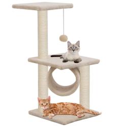 Arbre &agrave; chat griffoir grattoir niche jouet animaux peluch&eacute; en sisal 65 cm beige 3702217