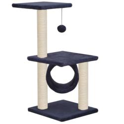 Arbre à chat griffoir grattoir niche jouet animaux peluché en sisal 65 cm bleu foncé 3702219