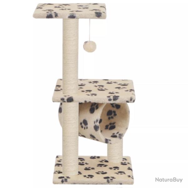 Arbre � chat griffoir grattoir niche jouet animaux peluch� en sisal 65 cm beige motif pattes 3702152