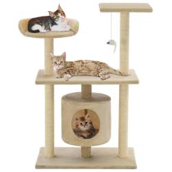 Arbre &agrave; chat griffoir grattoir niche jouet animaux peluch&eacute; en sisal 95 cm beige 3702237
