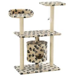Arbre &agrave; chat griffoir grattoir niche jouet animaux peluch&eacute; en sisal 95 cm beige motif de pattes 370