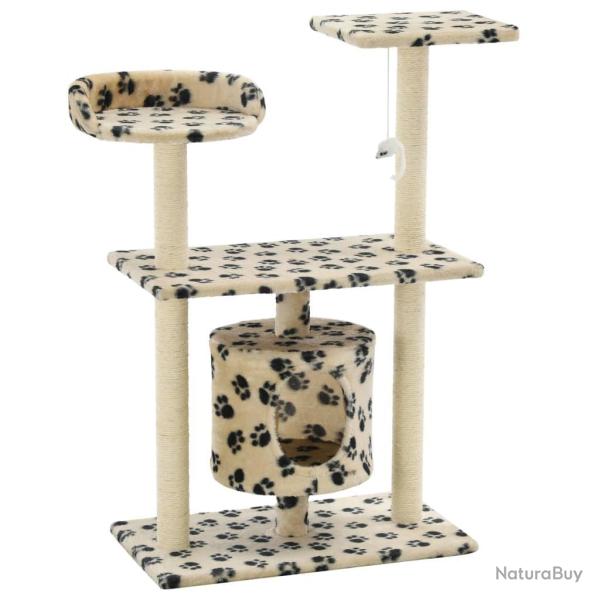 Arbre � chat griffoir grattoir niche jouet animaux peluch� en sisal 95 cm beige motif de pattes 370