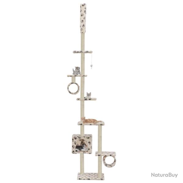 Arbre � chat griffoir grattoir niche jouet animaux peluch� en sisal 260 cm beige motif pattes 37021