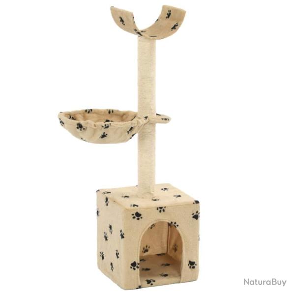 Arbre � chat griffoir grattoir niche jouet animaux peluch� en sisal 105 cm beige motif de pattes 37