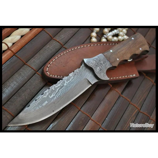 Real Art - Couteau de chasse fait main - damas avec lame pleine finement cisele Full tang