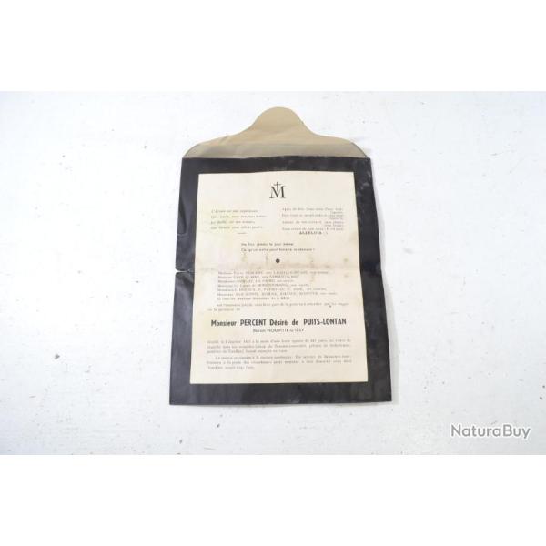 Avis de d�c�s factice / quille de lib�rable ann�es 1950 - 1960, souvenir de service militaire