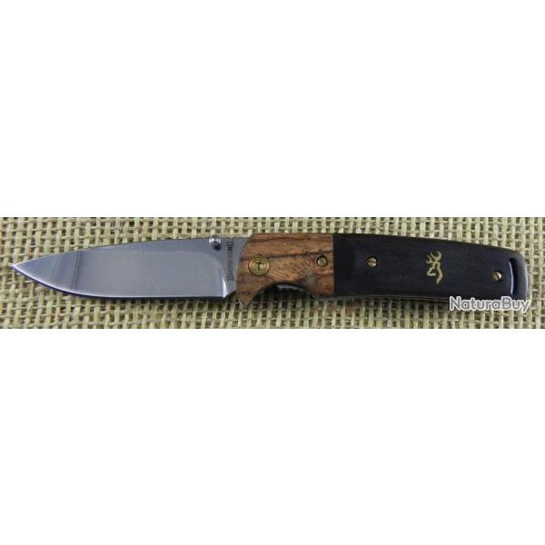 Couteau Browning Buckmark Hunter Small Folder Lame Acier 8Cr14MoV Manche Bois BR0231