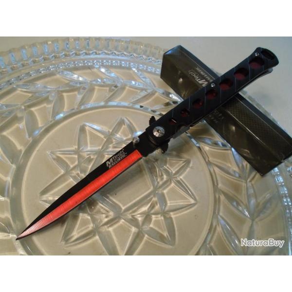Couteau Mtech Stiletto A/O Red Lame Acier 440 Manche Alu Linerlock MTA317RD
