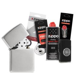 Pack complet Briquet Zippo Brushed avec m&egrave;che essence coton et pierres