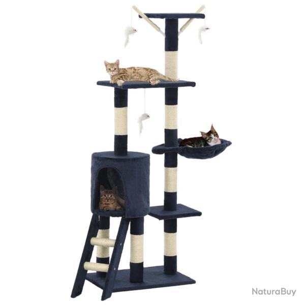 Arbre � chat griffoir grattoir niche jouet animaux peluch� en sisal 138 cm bleu fonc� 3702052