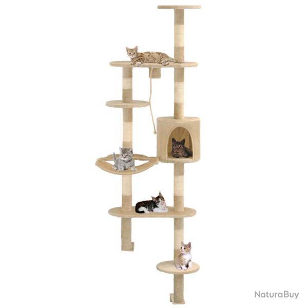 Arbre � chat griffoir grattoir niche jouet animaux peluch� en sisal montage mural 194 cm beige 3702