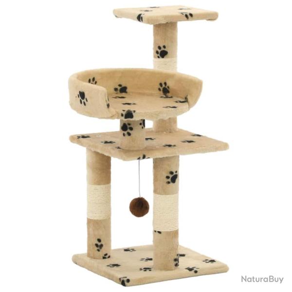 Arbre � chat griffoir grattoir niche jouet animaux peluch� en sisal 65 cm beige motif de pattes 370