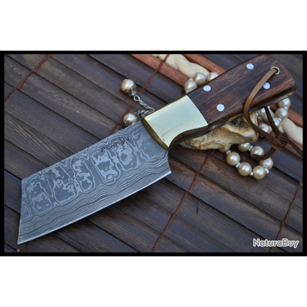 Couteau de chef fait main damas personnalis  avec poigne en bois de noyer (2)