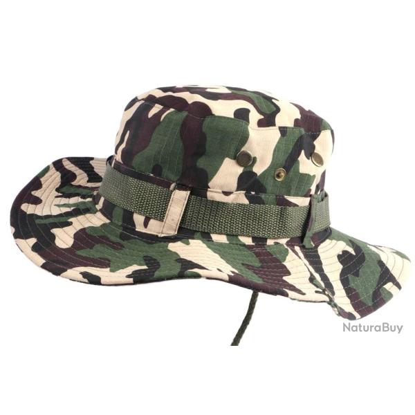 Chapeau Bob safari Marron et Vert Camouflage Lien Serrage et Protege Nuque Taille unique Vert