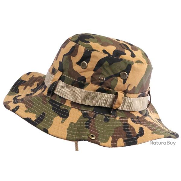 Chapeau Bob safari Camouflage Marron Camel et Vert Lien Serrage et Protege Nuque Taille unique Marro