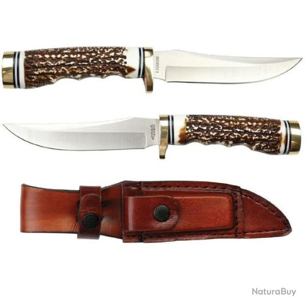 Couteau Schrade Uncle Henry Bowie Acier 7Cr17MoV Manche Delrin Faon Bois de Cerf Etui SCH1100086