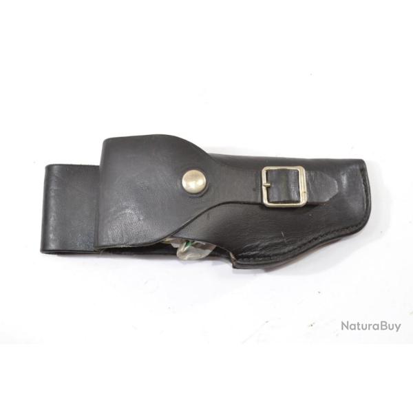 Etui holster pour revolver / pistolet en cuir noir