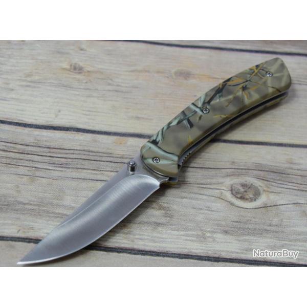 Couteau de Chasse Browning Camo Lame Acier Inox Manche FRN Linerlock Clip BR0234