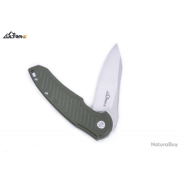 Couteau Ultra-X VULTURE Olive Lame Acier D2 Manche G-10 Linerlock Clip UXHK221C