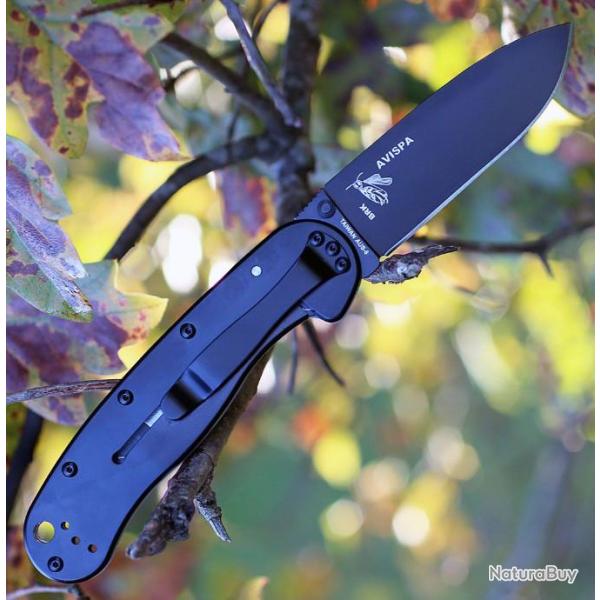 Couteau Esee Avispa Green Lame Acier AUS-8 Black Manche FRN Framelock BRK1301FGB