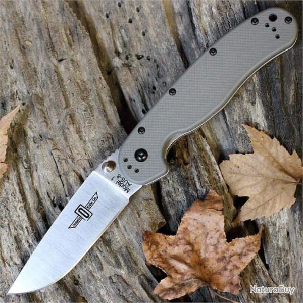 Couteau Ontario Rat 1 Gray Acier AUS-8 Satin Manche Nylon Linerlock Clip ON8848GY