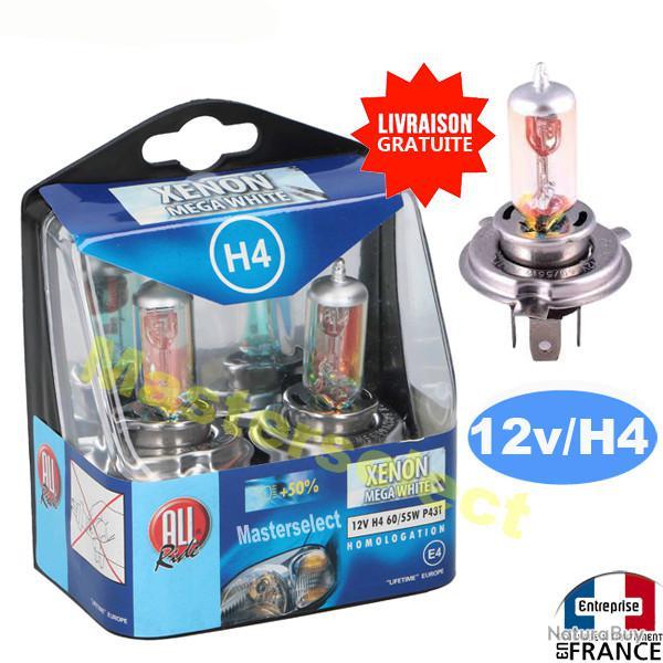 2x AMPOULE DE PHARE FEUX 12V H4 55W XENON BLANC POUR VOITURE HOMOLOGUE
