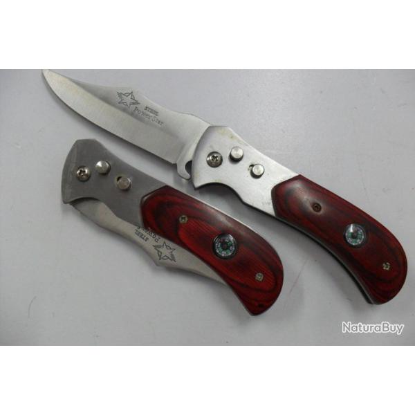 Couteau Automatique Lame Acier 9 Cm Manche En R�sine 11,5 Cm Boussole Chasse P�che Bivouac