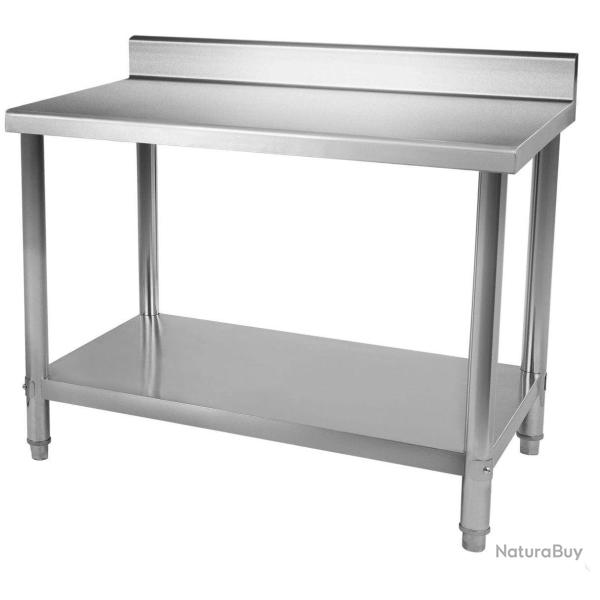Table de travail professionnelle acier inox pieds ajustable avec rebord 100 x 60 cm 3614079/2