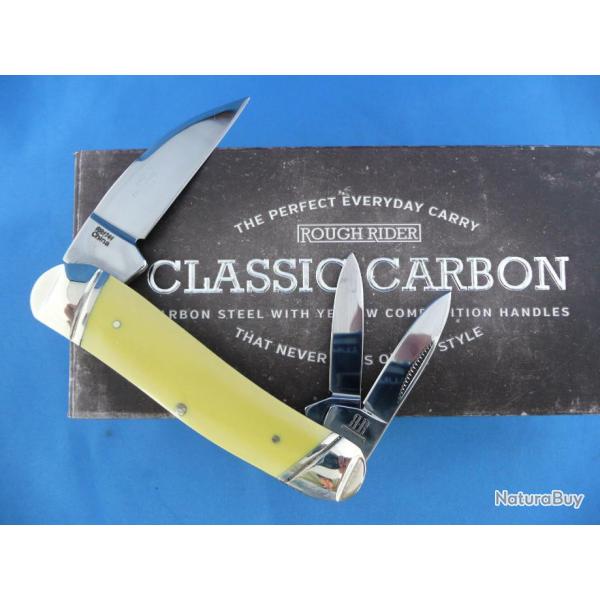 Couteau Canif Rough Rider Yellow SwayBack 3 Lames Acier Carbone Manche Yellow RR1741