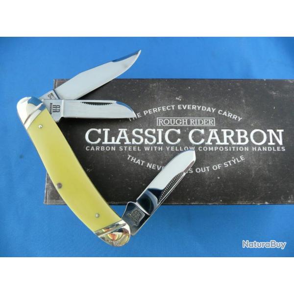 Couteau Rough Rider Sowbelly Yellow 3 Lames Carbon Manche Abs Boite Collector RR1733