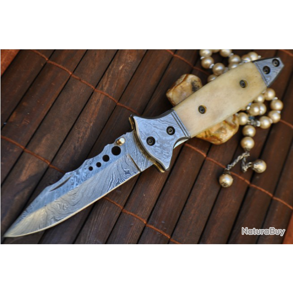 LAME DAMAS - COUTEAU DE CHASSE PLIANT - CRAN DE SURETE