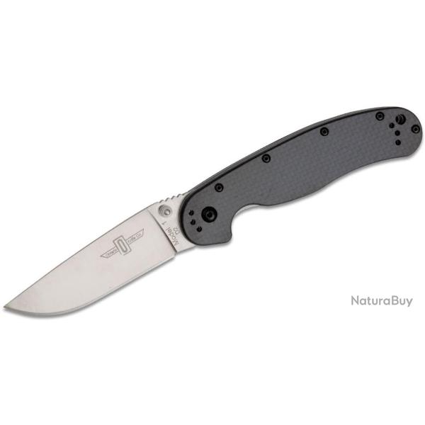 ON8867CF Ontario RAT Model 1 Satin D2 Blade Carbon Fiber Handles Linerlock Clip
