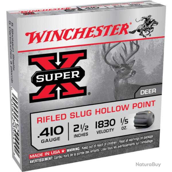 5 Cartouches WINCHESTER Super-X Slug Rifled 6g cal 410/63