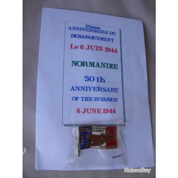 WW2/POSTWAR FRANCE PIN'S 50eme ANNIVERSAIRE DU D�BARQUEMENT DE NORMANDIE DRAPEAU