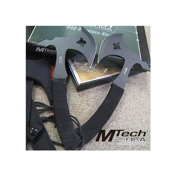 Lot de Couteaux - 2 Haches Tomahawk Throwing Axe Lancer Tactical Rando Acier 440 Manche Corde MT628