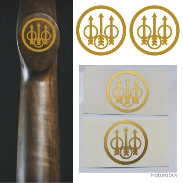 2x BERETTA Vinyle Autocollant. Id�al pour d�corer votre crosse. 30x30mm, couleur or